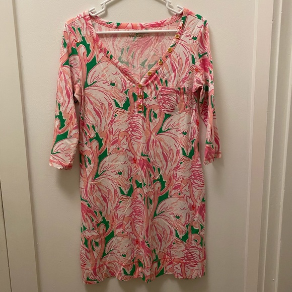 Lilly Pulitzer Palmetto V Neck T Shirt Dress Flamingo Pink Southern Charm Sz XS main image 1